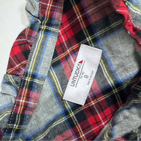 Untuckit Harrison Plaid Shirt Dress Grey Red Holiday Pockets - Picture 6 of 9